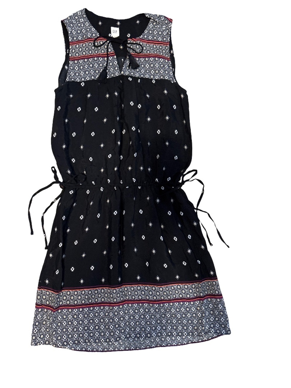 GAP Black Sleeveless Printed Dress with Red and Pink Trim